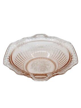 Hocking Glass Mayfair Open Rose Pink Depression 2 Handle Serving Bowl Vintage